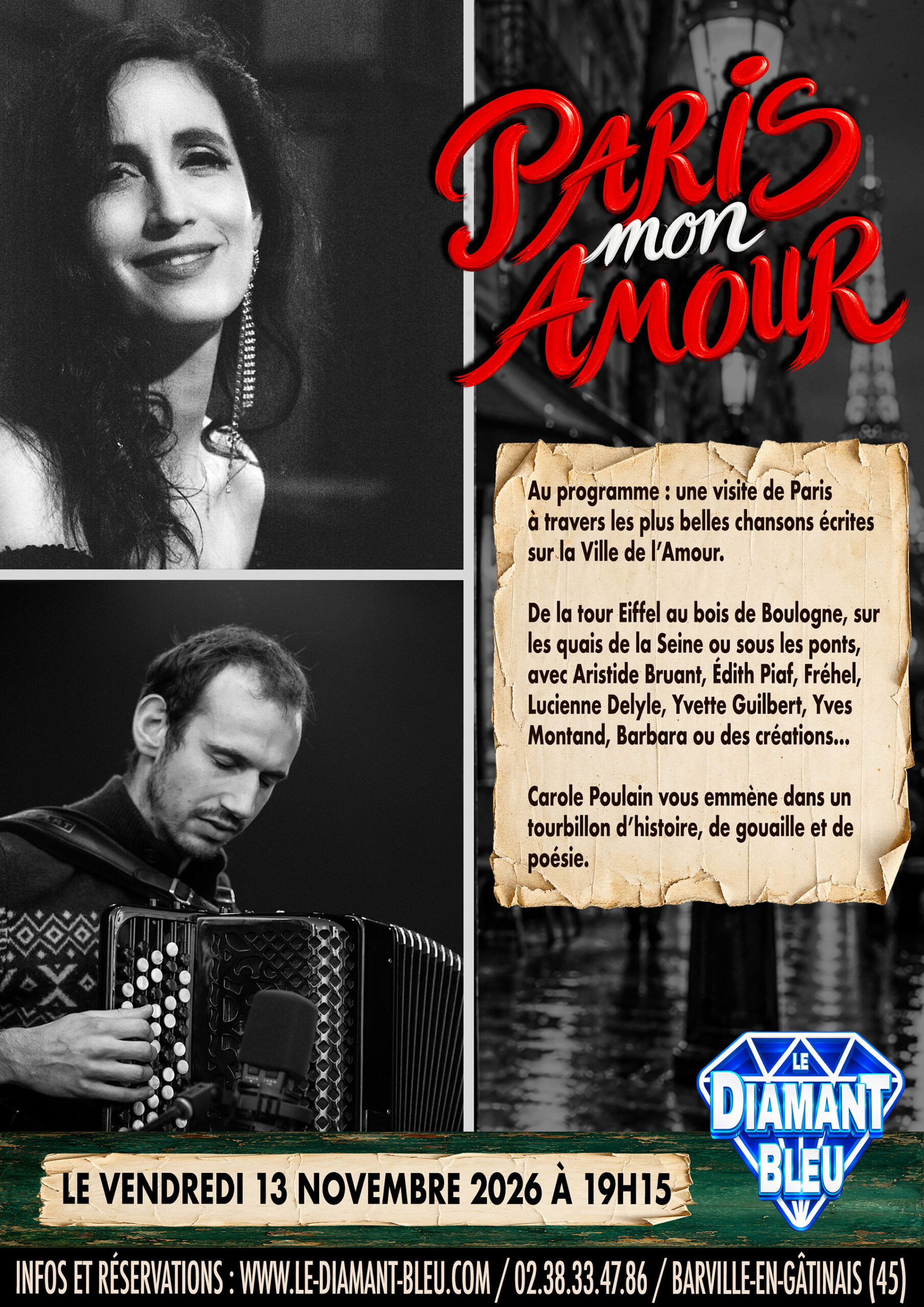 Soirée Cabaret Paris Mon Amour - Le Diamant Bleu 2026